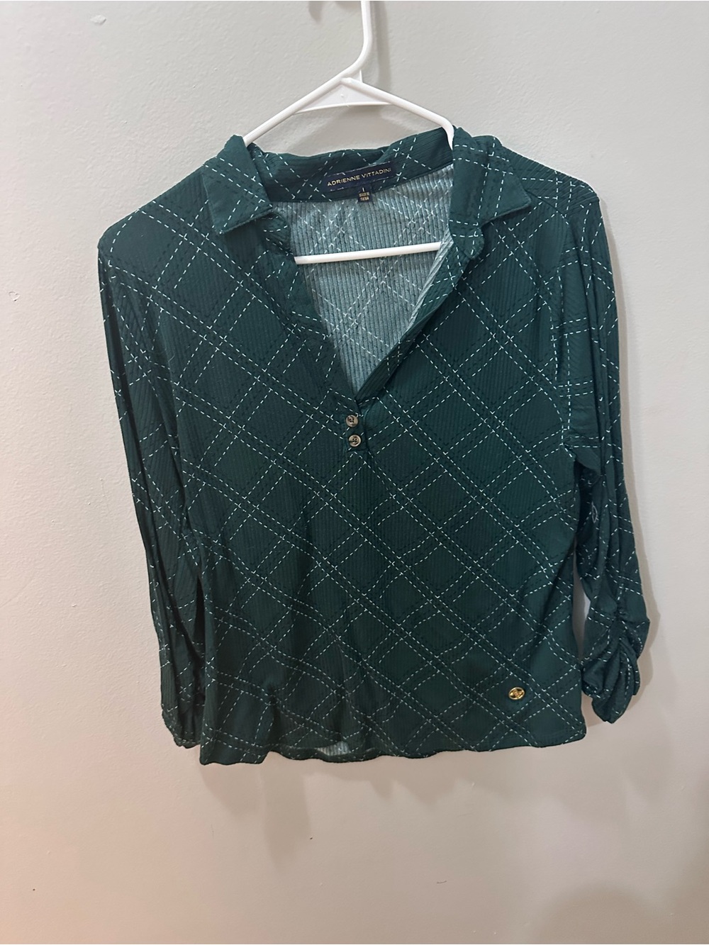 Adrienne Vittadini Teal Diamond-Print Button Polo Top